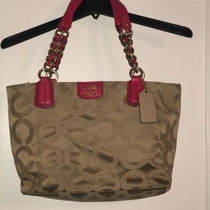 Tan and pink Coach purse